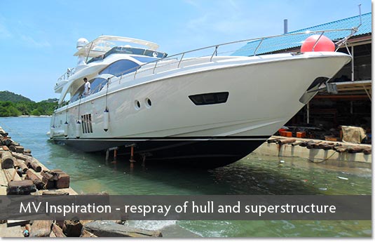 MV Inspiration: respray of hull and superstructure Phuket yacht refit